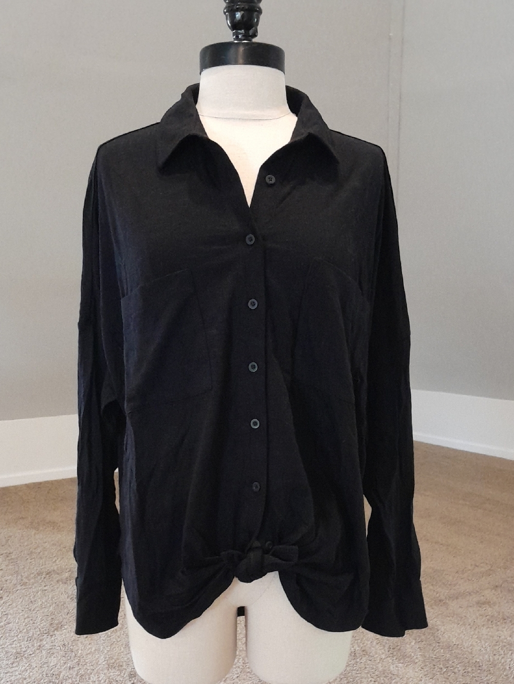 Lou & Grey Black Button Tie-Front Shirt